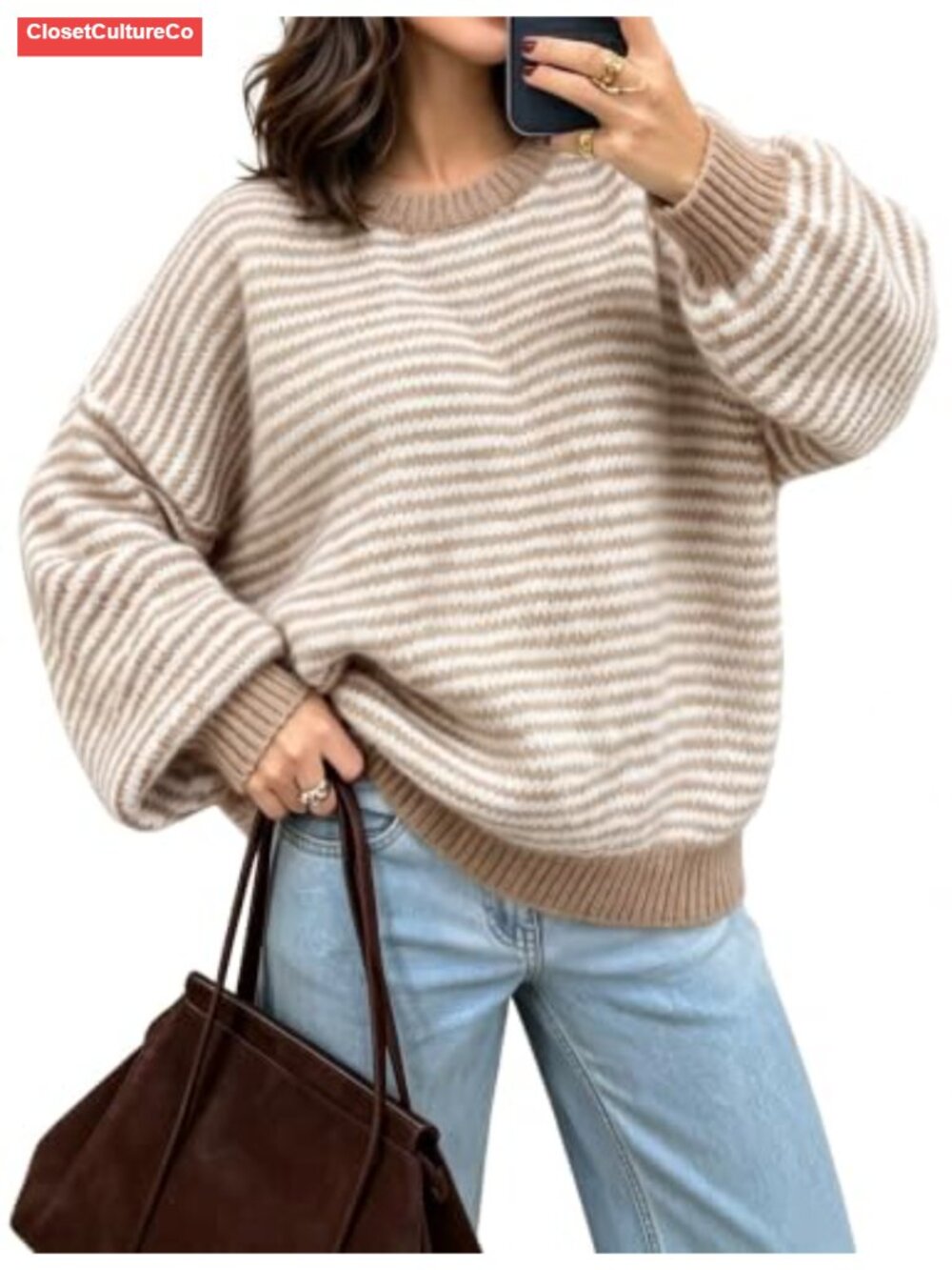 Oversized Striped Color Block Knit Pullover Sweater